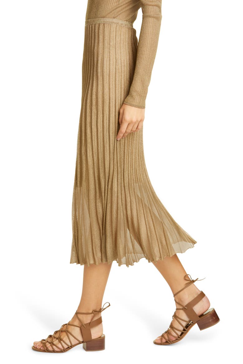 Pleated Metallic Knit Skirt, Alternate, color, BRONZE