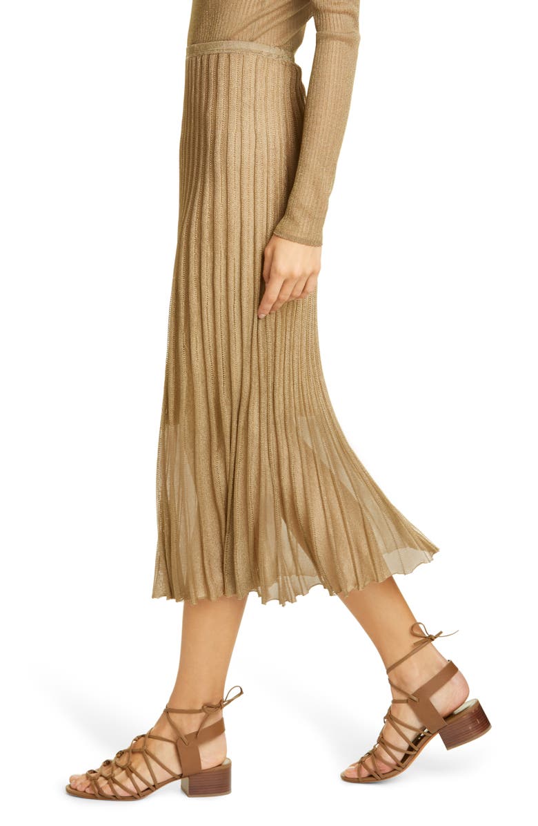 Vince Pleated Metallic Knit Skirt, Alternate, color,