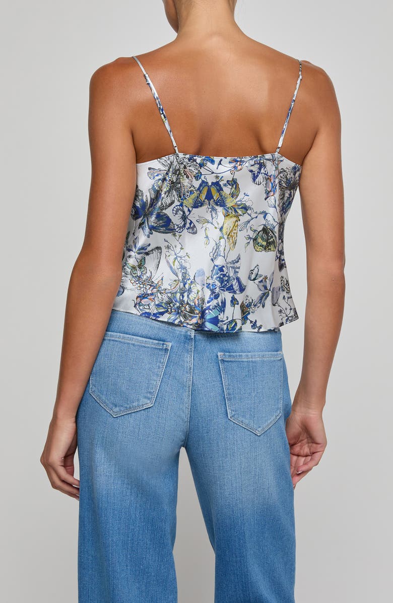 L'AGENCE Calista Cowl Neck Silk Camisole, Alternate, color, Grey Multi Watercolr Butterfly