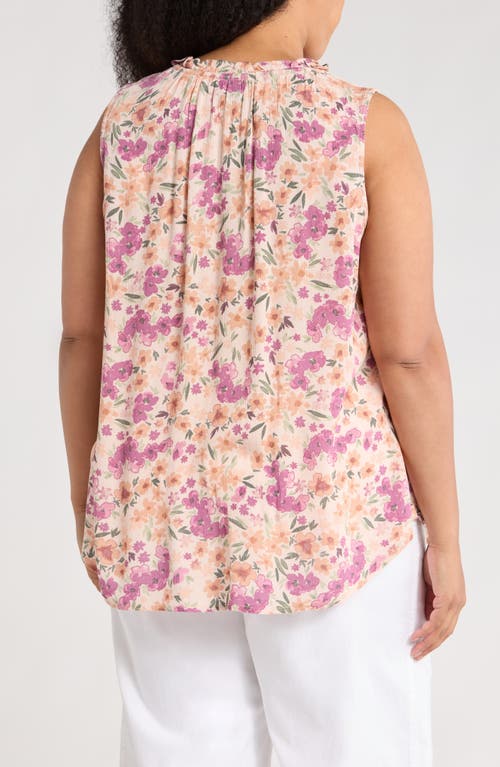 Bobeau Ruffle Spit Neck Sleeveless Top In Multi