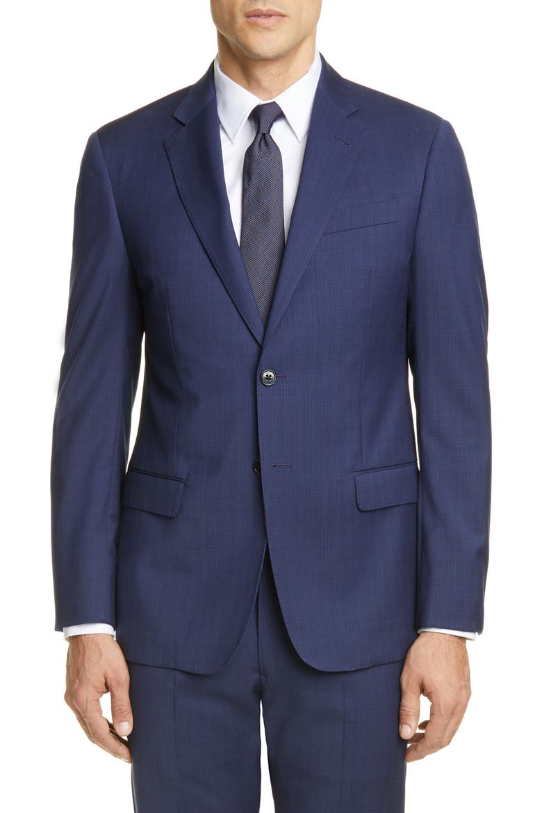 G Line Trim Fit Solid Wool Suit, Alternate, color, BLUE
