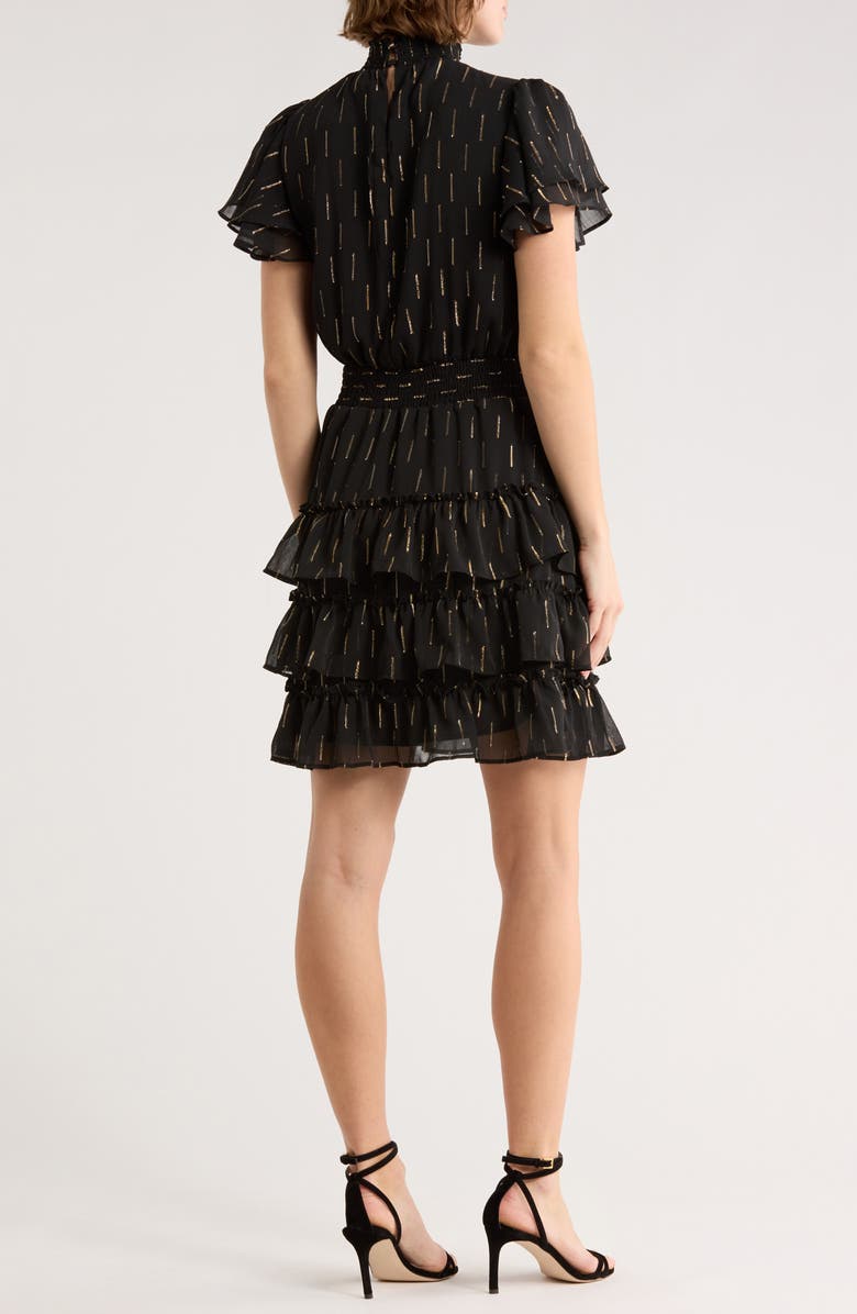 Halogen<sup>®</sup> Ruffle Sleeve Tiered Dress, Alternate, color, Black/ Gold