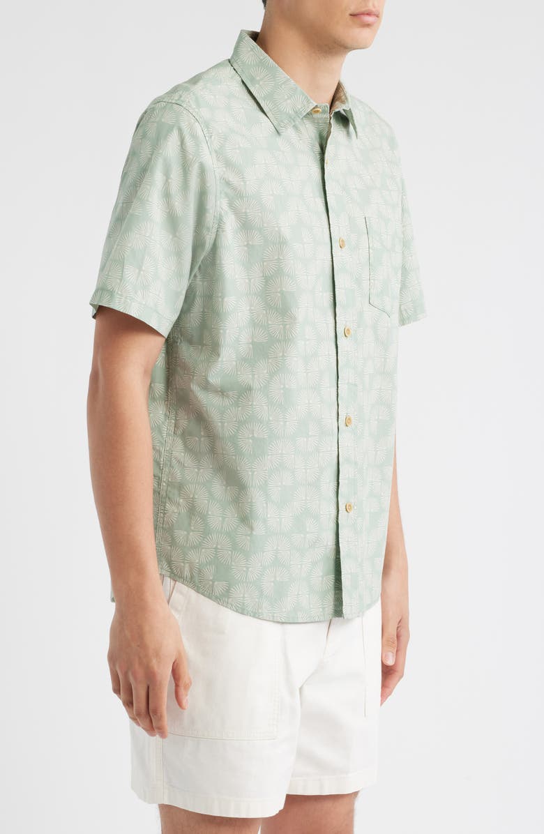Treasure & Bond Lived In Short Sleeve Poplin Button-Up Shirt, Alternate, color, Green Tiled Fans