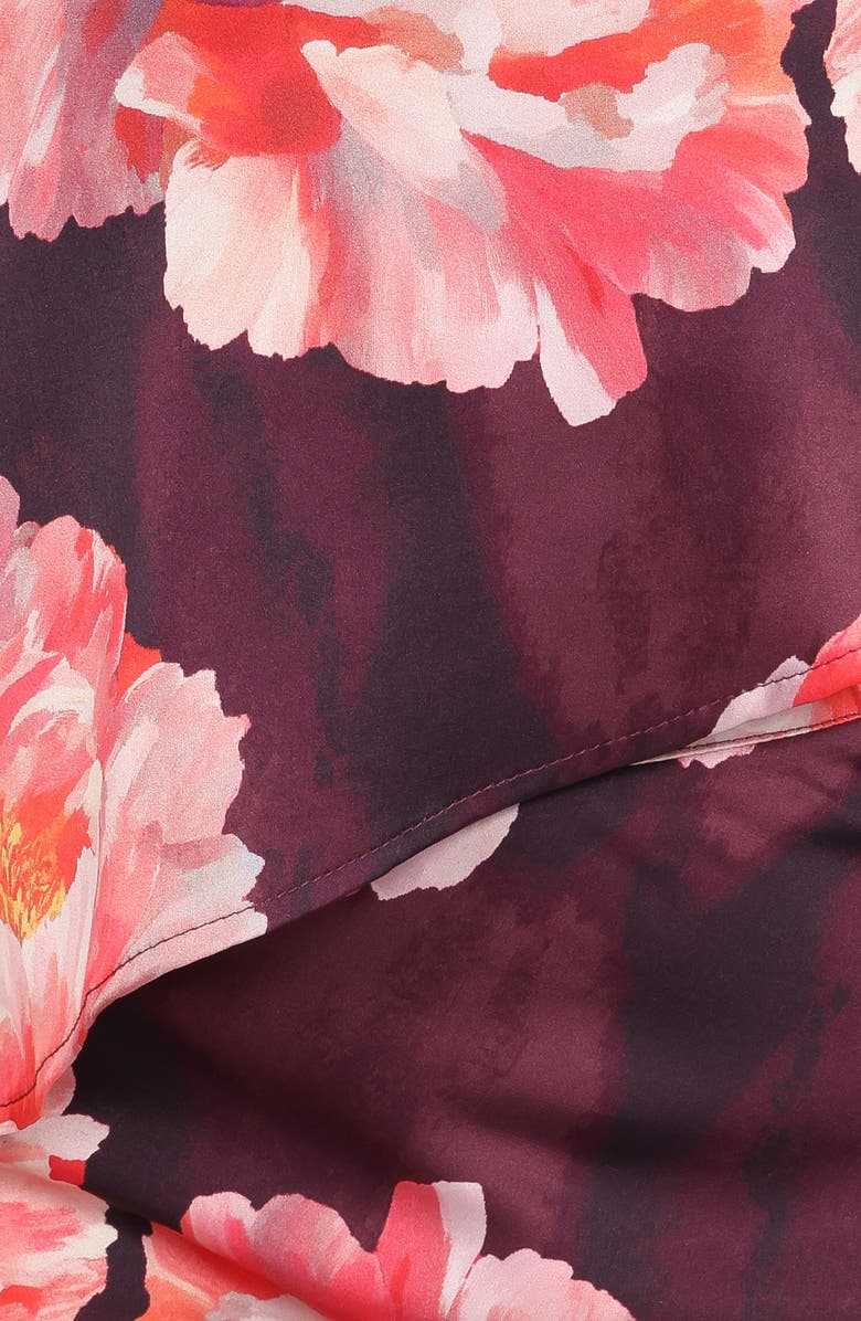 Petal & Pup Georgina Floral Satin One-Shoulder Top & Maxi Skirt Set, Alternate, color, Burgundy Peony