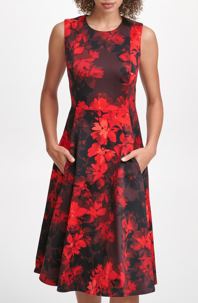 Calvin Klein Floral Fit & Flare Dress, Alternate, color, 