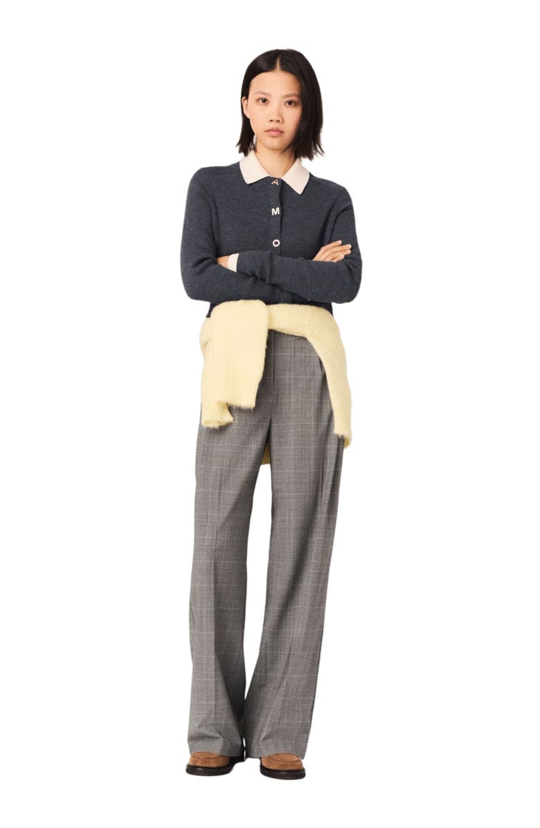 maje Round-neck rib knit cardigan, Alternate, color, Grey