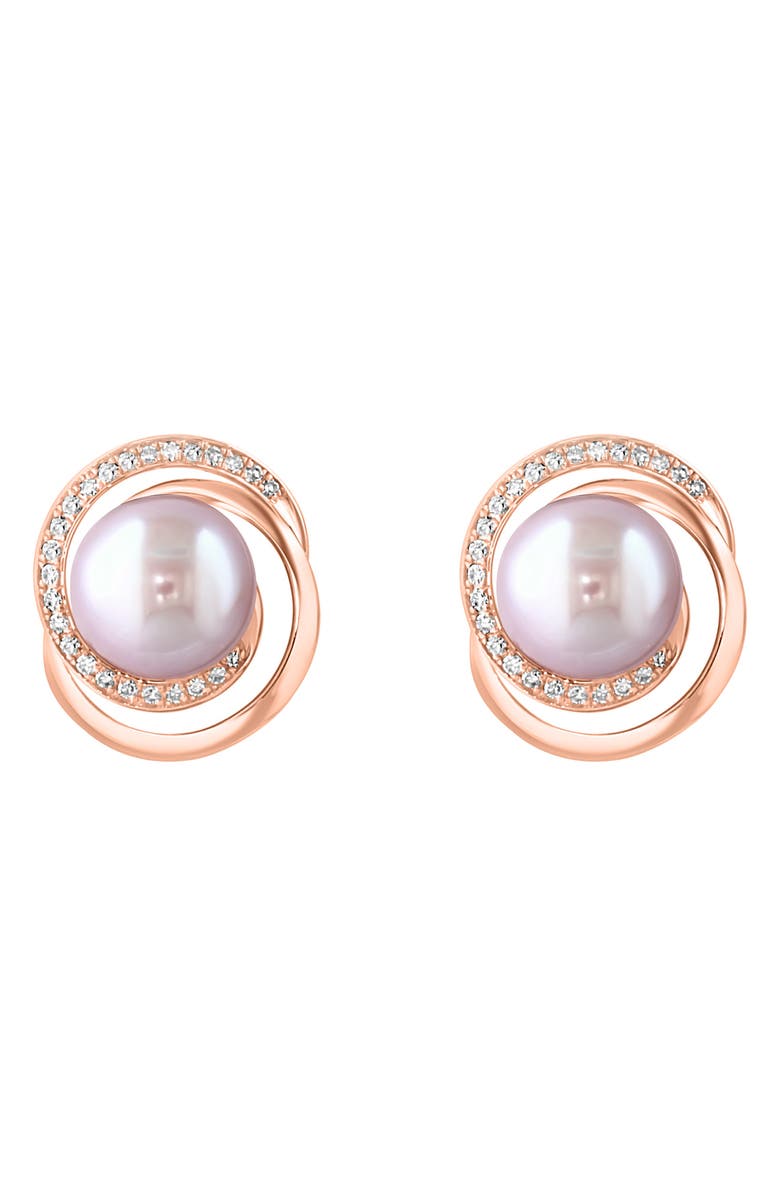 EFFY Diamond & Pink Freshwater Pearl Stud Earrings, Alternate, color, Pink