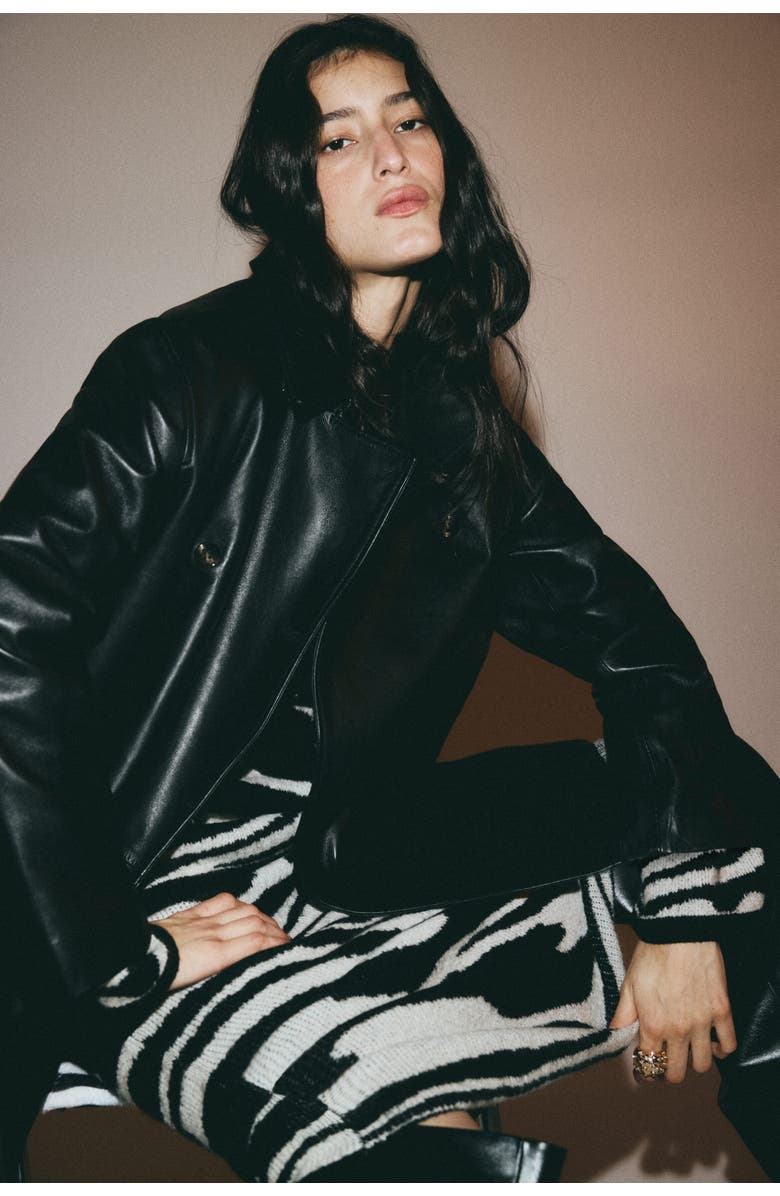 H&M Jacquard-knit Skirt, Alternate, color, Black/Zebra Print