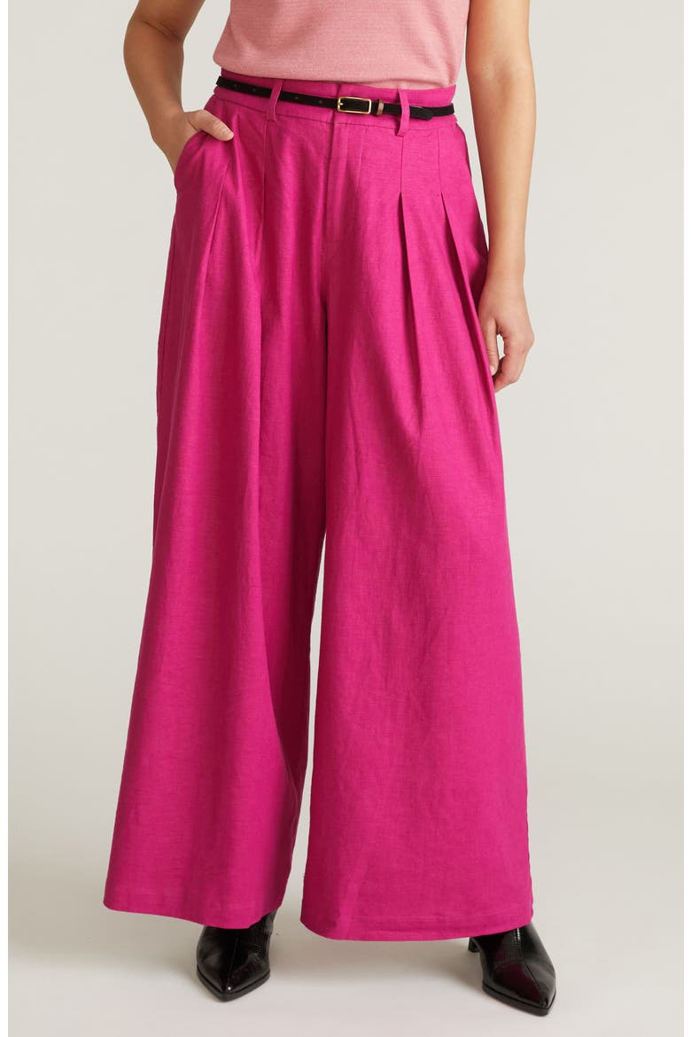 Palais Linen Blend Beach Pants, Main, color, HYPER PINK