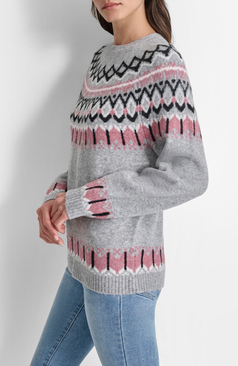 DKNY Jeans Fair Isle Sweater, Alternate, color, Pearl Grey Heather Combo