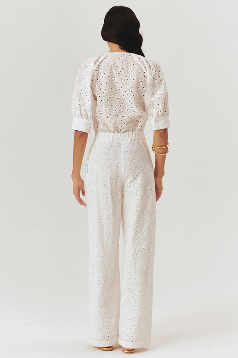 Broderie Anglaise Fabric Pants, Alternate, color, White