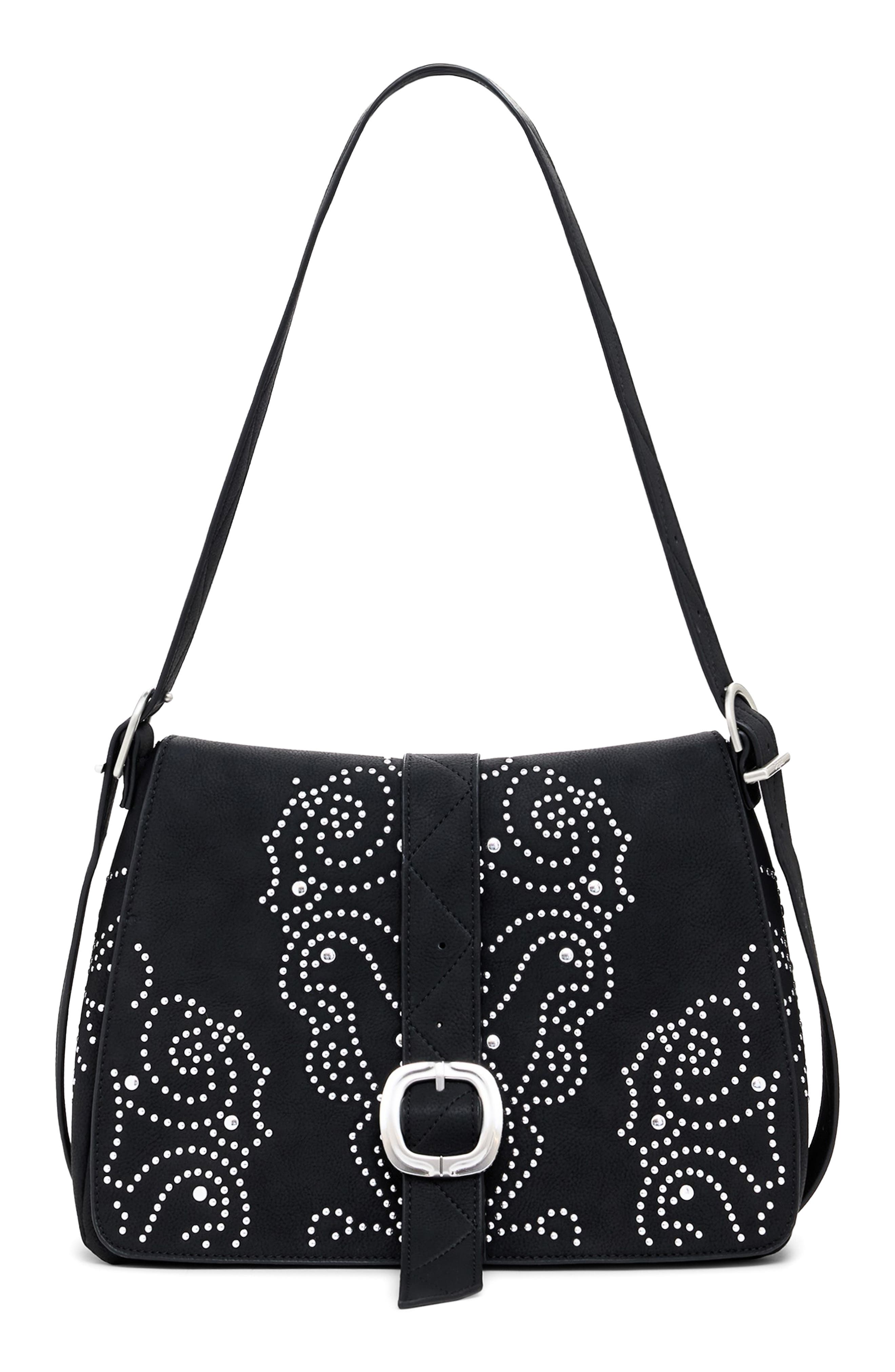 Desigual Studded Faux Leather Crossbody Bag, Main, color, Black