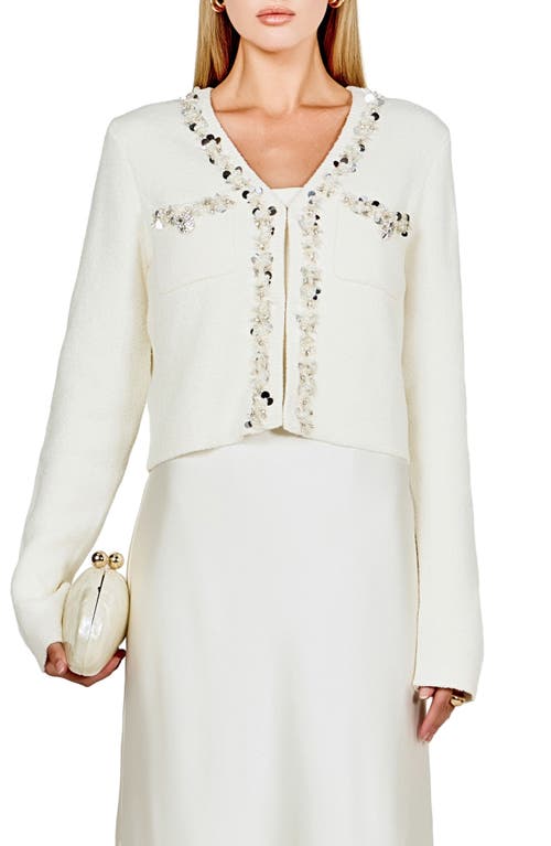 Endless Rose Jewel Trim Bouclé Cardigan In White