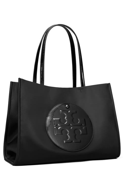 Tory Burch Small Ella Faux Patent Leather Tote In Black
