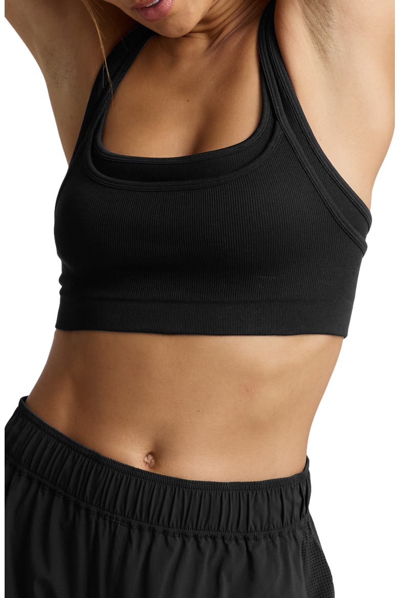 Seamless Moves Layered Sports Bra, Main, color, BLACK