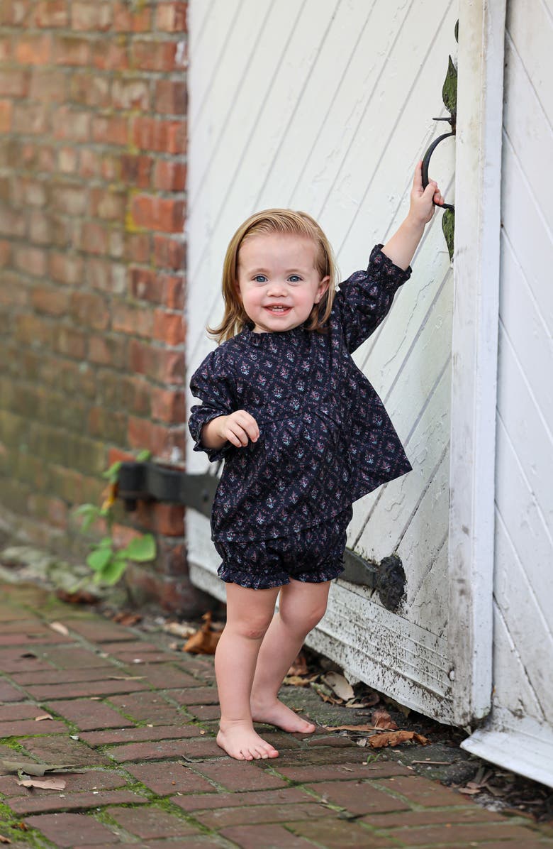 Manière Kids' Victorian Cotton Blend Top & Shorts Set, Alternate, color, Navy