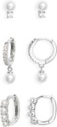 Nordstrom Set of 3 Imitation Pearl & Cubic Zirconia Earrings