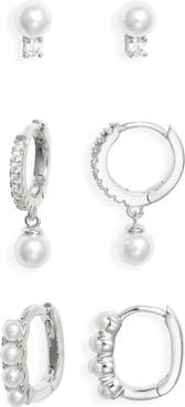 Nordstrom Set of 3 Imitation Pearl & Cubic Zirconia Earrings