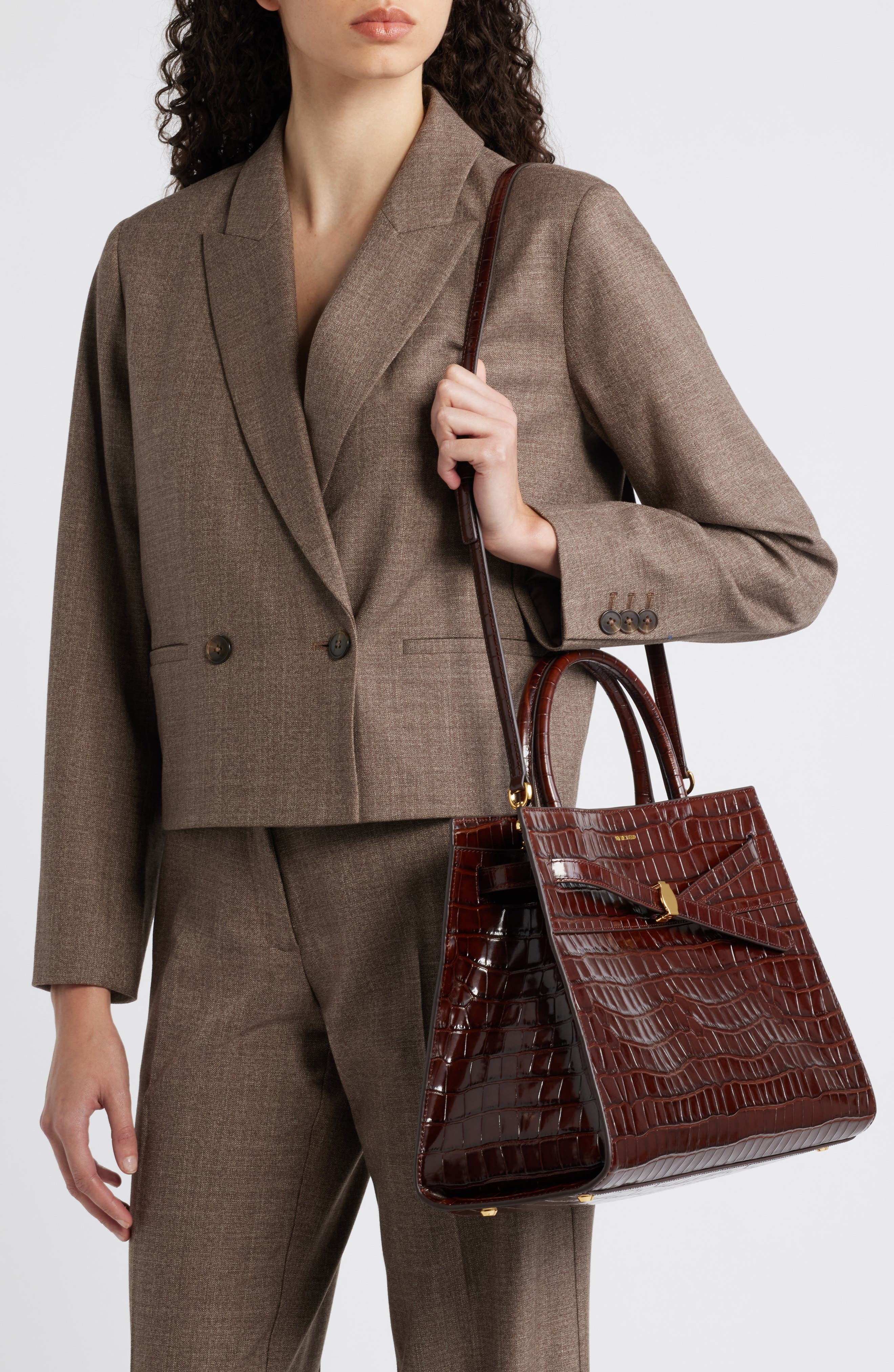 Large Dash Croc Embossed Leather Tote, Alternate, color, CHESTNUT