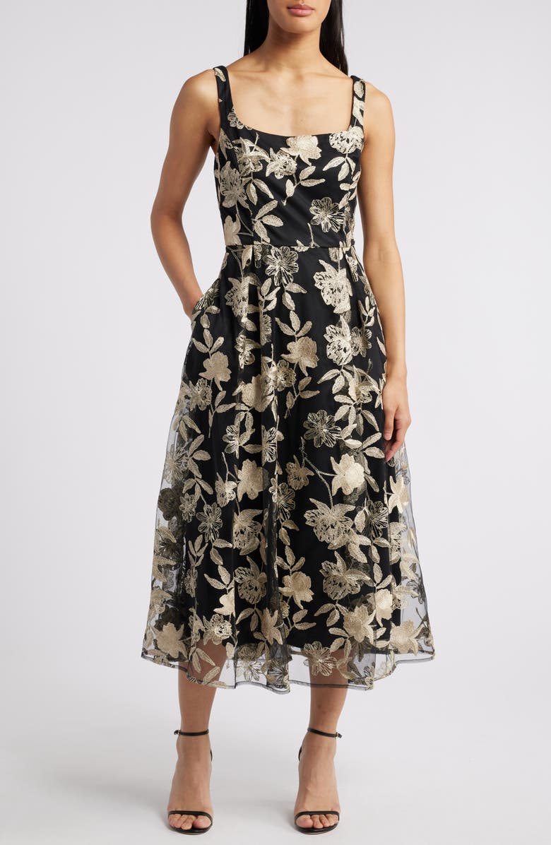 Julia Jordan Floral Embroidered Sleeveless Midi Dress, Main, color, 