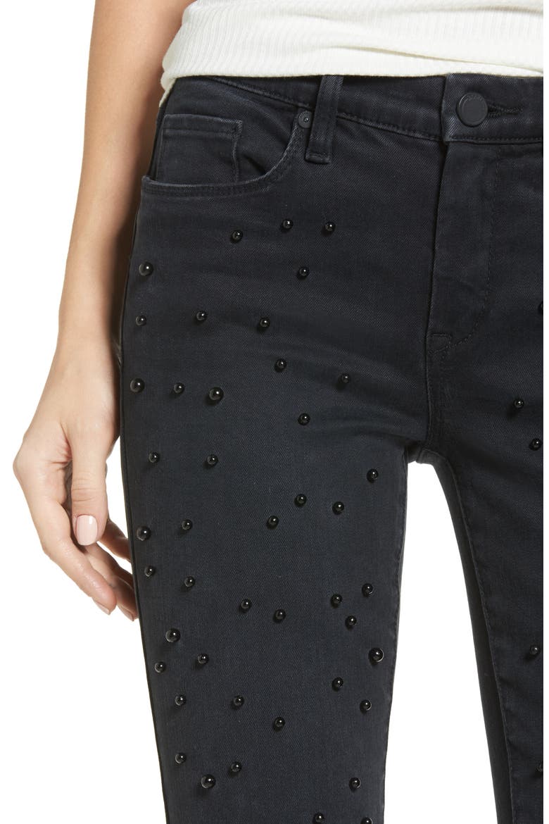 Faux Pearl Embellished Skinny Jeans, Alternate, color, STAR SIGN BLACK