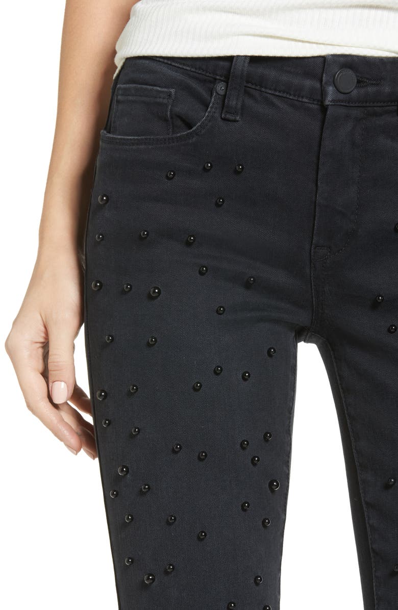BLANKNYC Faux Pearl Embellished Skinny Jeans, Alternate, color, 