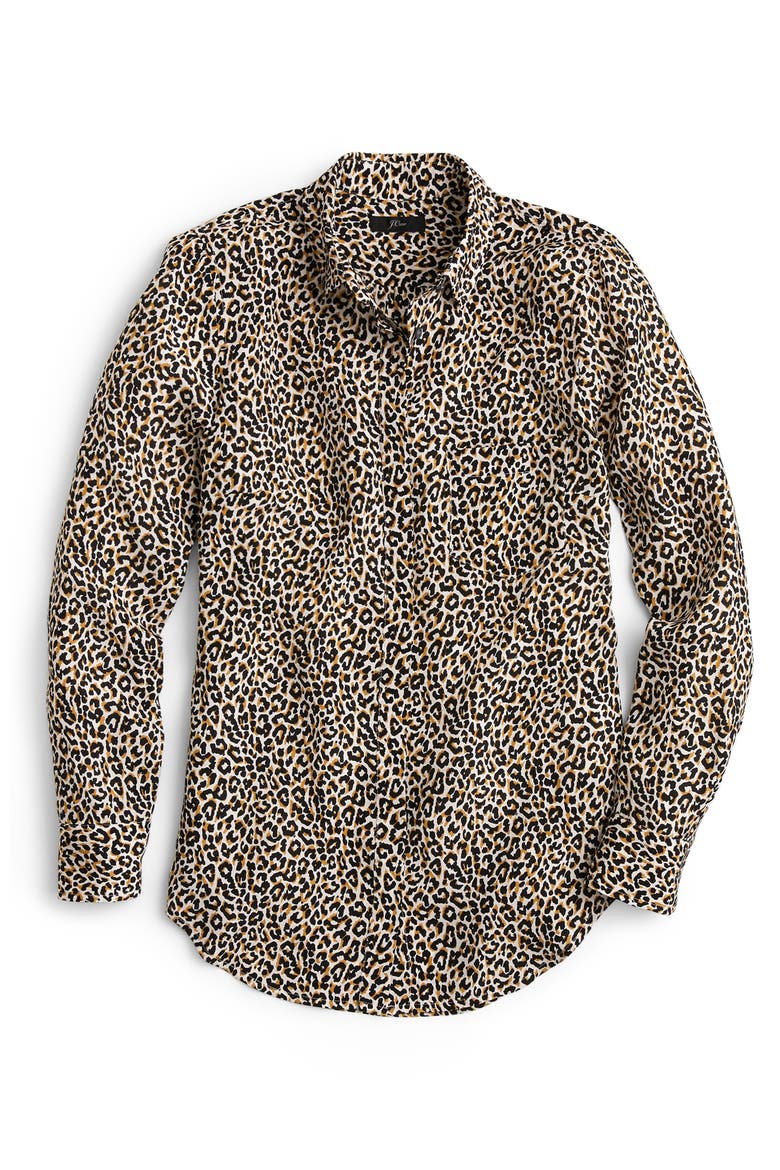 Leopard Print Silk Shirt, Main, color, CAMEL LEOPARD