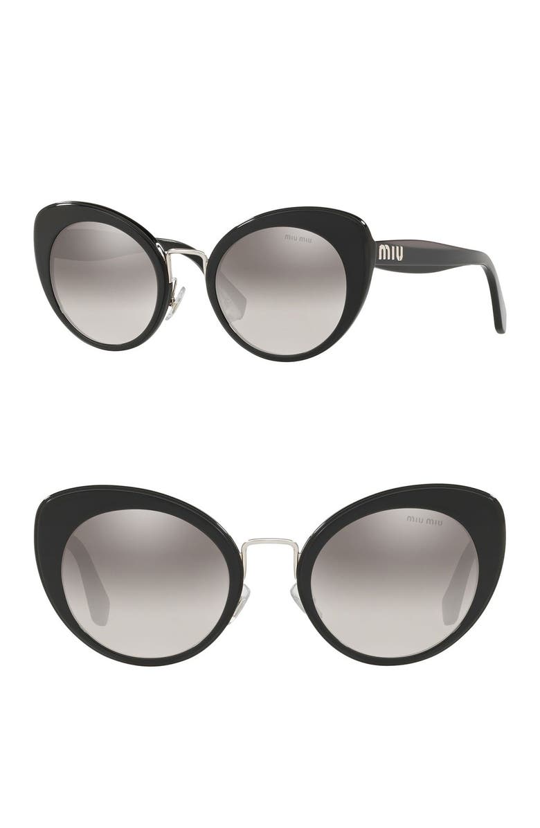 Miu Miu 53mm Cat Eye Sunglasses, Main, color, Black Gradient Mirror