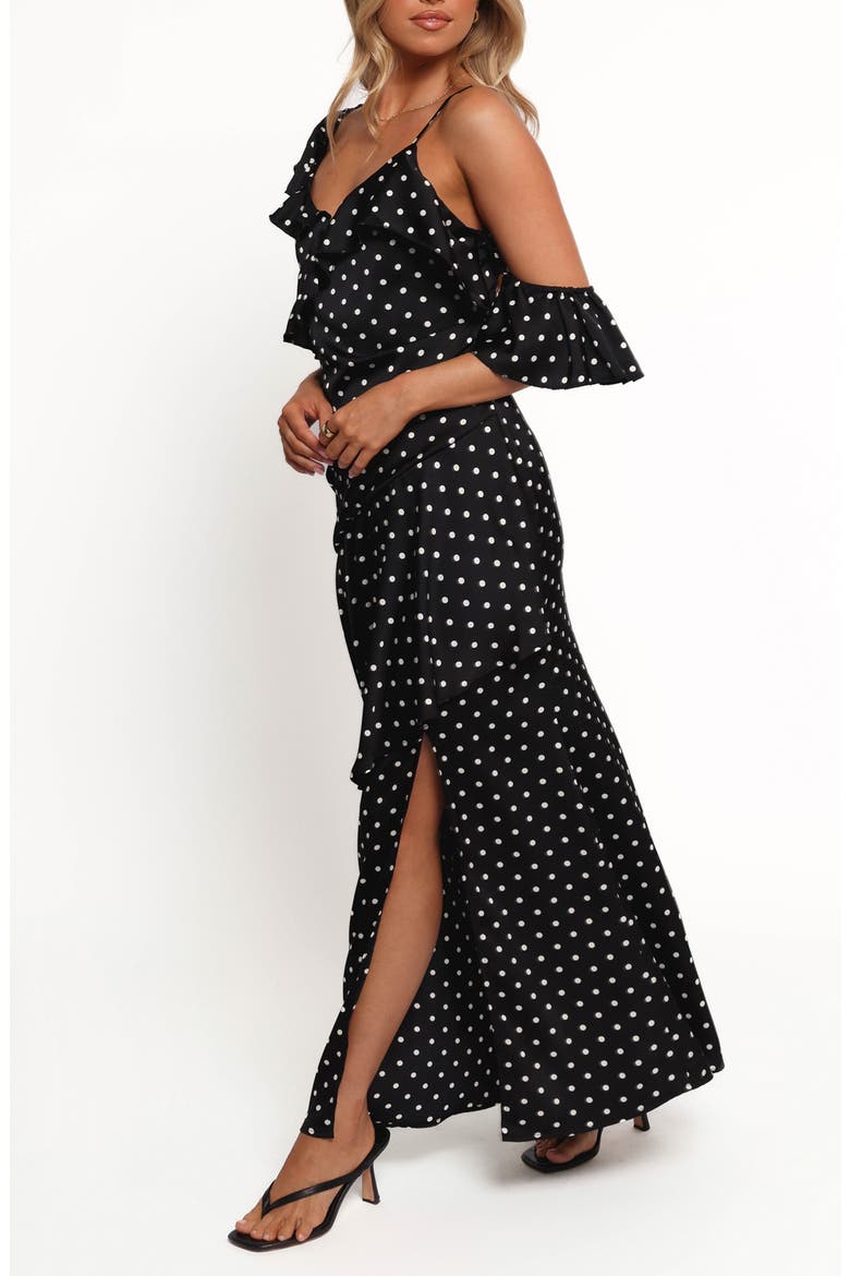 Adelina Cold Shoulder Maxi Cocktail Dress, Alternate, color, BLACK POLKA DOT