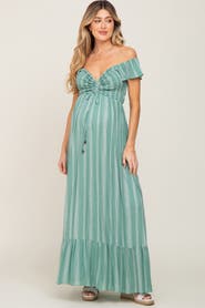 PinkBlush Striped Off Shoulder Front Tie Maxi Dress