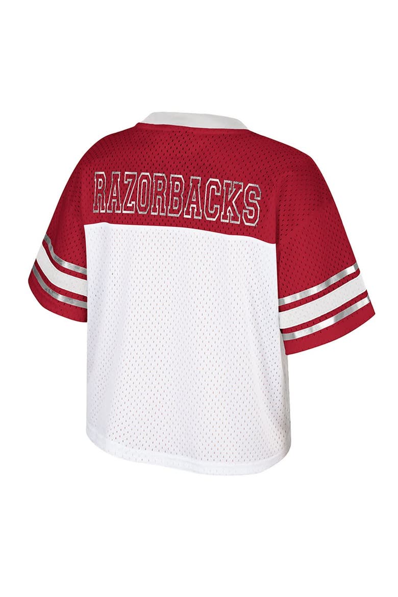 Women's Colosseum  White Arkansas Razorbacks Treasure Cropped Football Jersey, Alternate, color, White