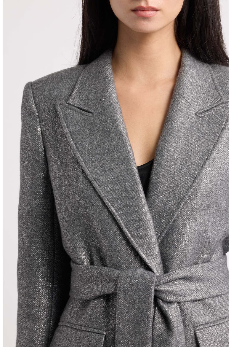 Trinity Metallic Tie Waist Wool Blend Jacket, Alternate, color, GREY
