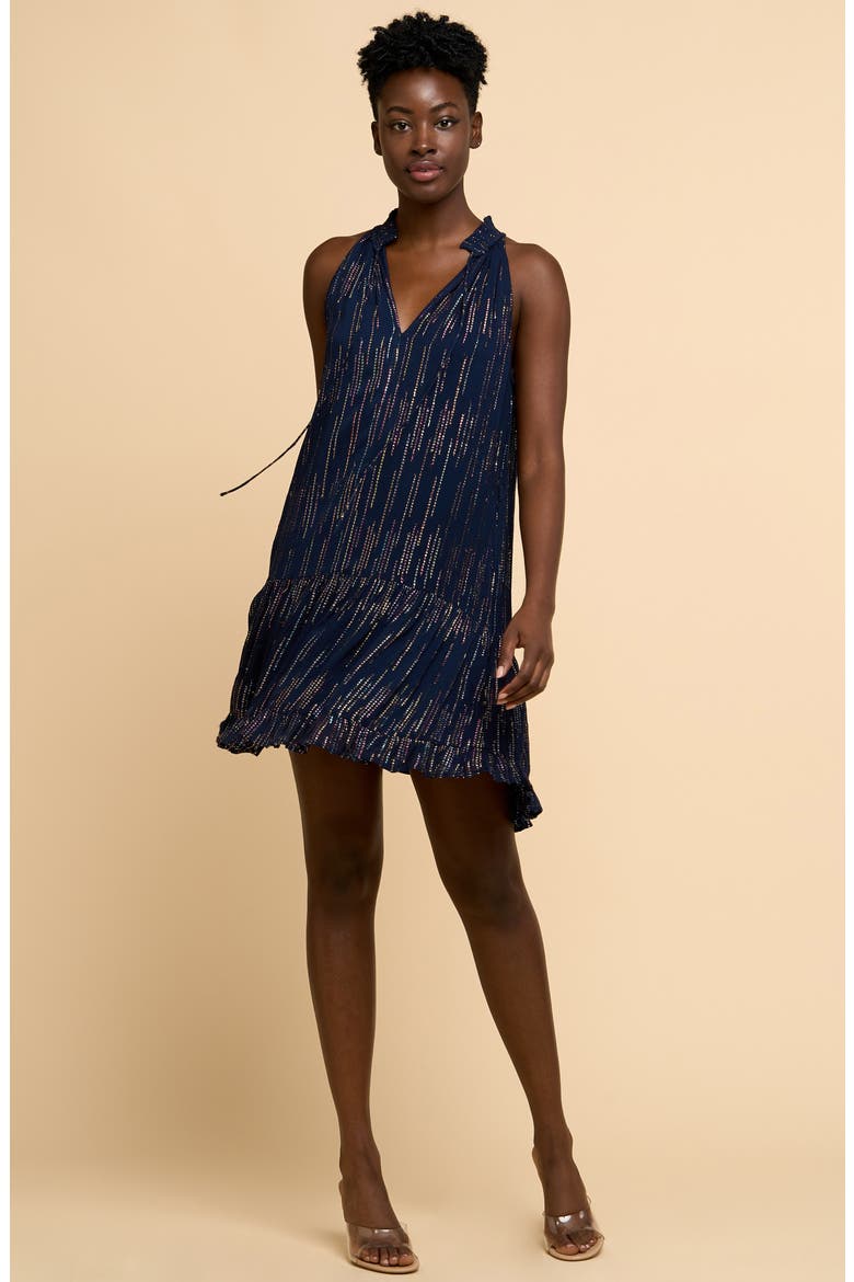 Deirdre Metallic Print Minidress, Alternate, color, NAVY