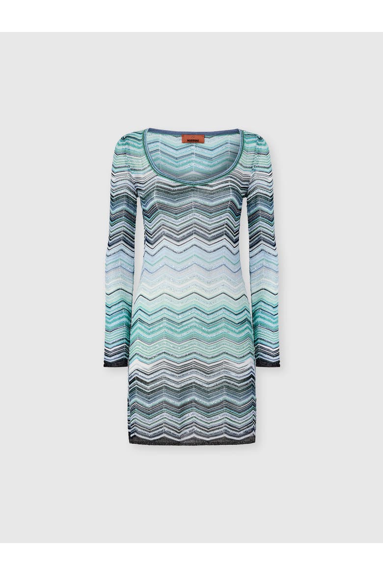 Mini Dress In Viscose Chevron Lamé With Sequins, Main, color, Turquoise