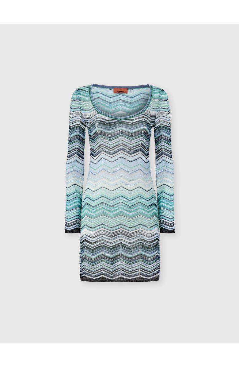 Missoni Chevron Lamé Viscose Mini Dress With Sequins, Main, color, Green& Brown