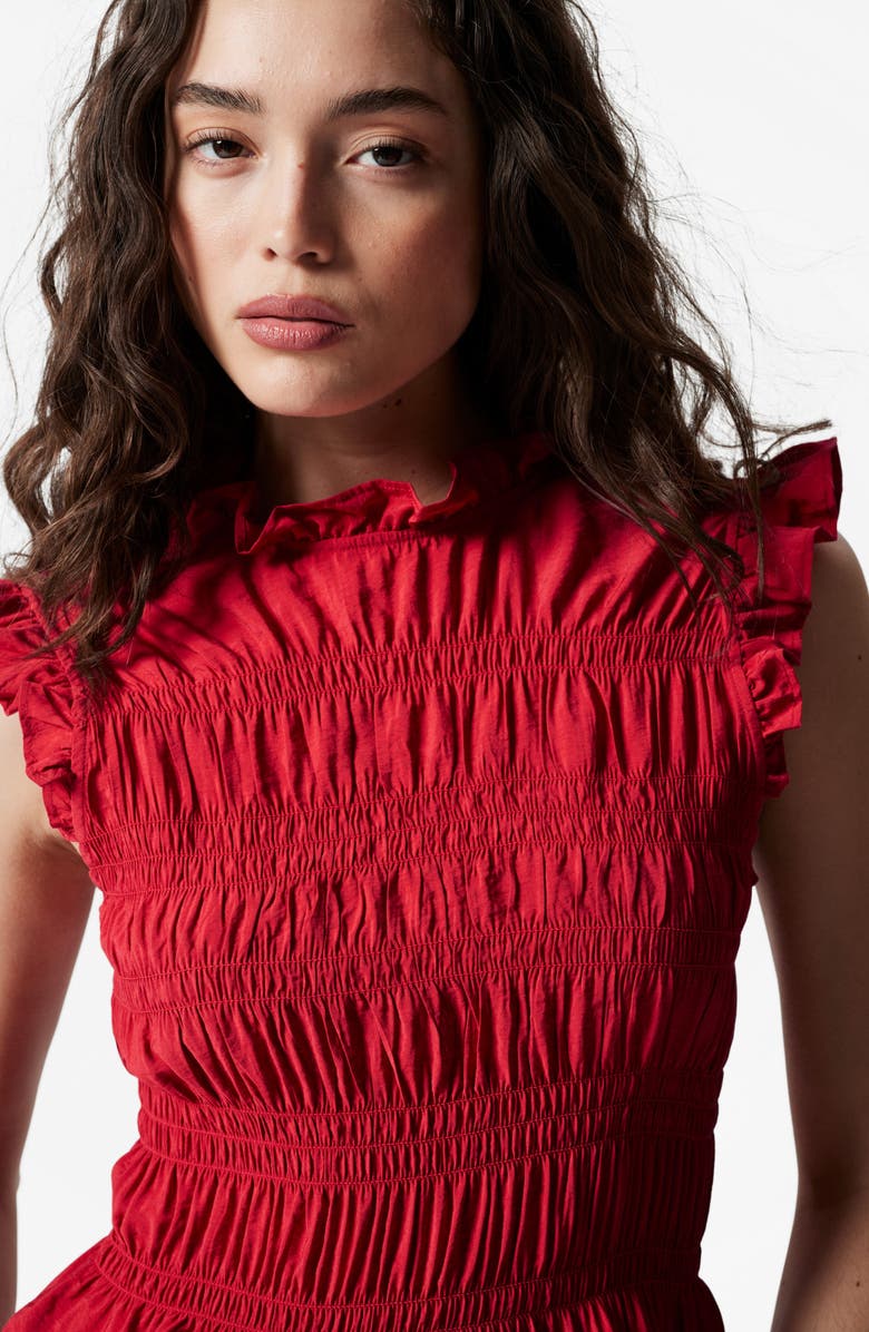 & Other Stories Smocked Ruffle Trim Top, Alternate, color, Red Medium