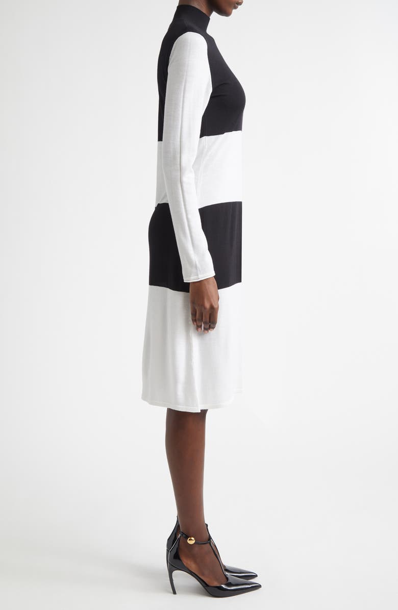 FERRAGAMO Colorblock Long Sleeve Virgin Wool Sweater Dress, Alternate, color, White/ Black