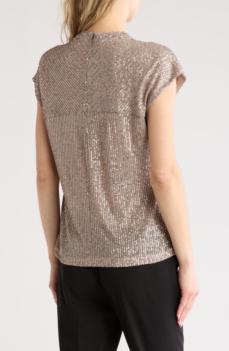 Calvin Klein Sequin Cap Sleeve Top, Alternate, color, Oyster/ Silver