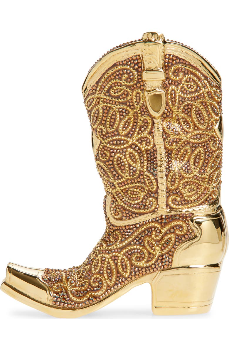 JUDITH LEIBER COUTURE Cowboy Boot Crystal Embellished Clutch, Main, color, Champagne Brown Mult