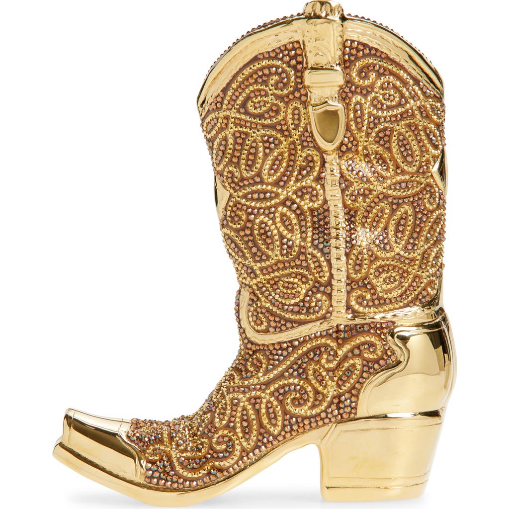 JUDITH LEIBER COUTURE Cowboy Boot Crystal Embellished Clutch in Champagne Brown Mult  product