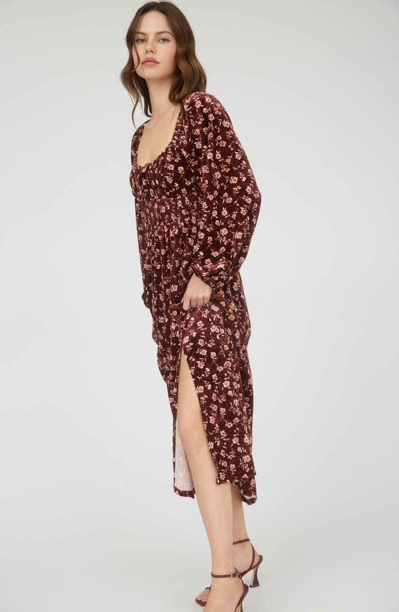 AUGUST SKY Floral Long Sleeve Velvet Maxi Dress, Alternate, color, Burgundy Multi