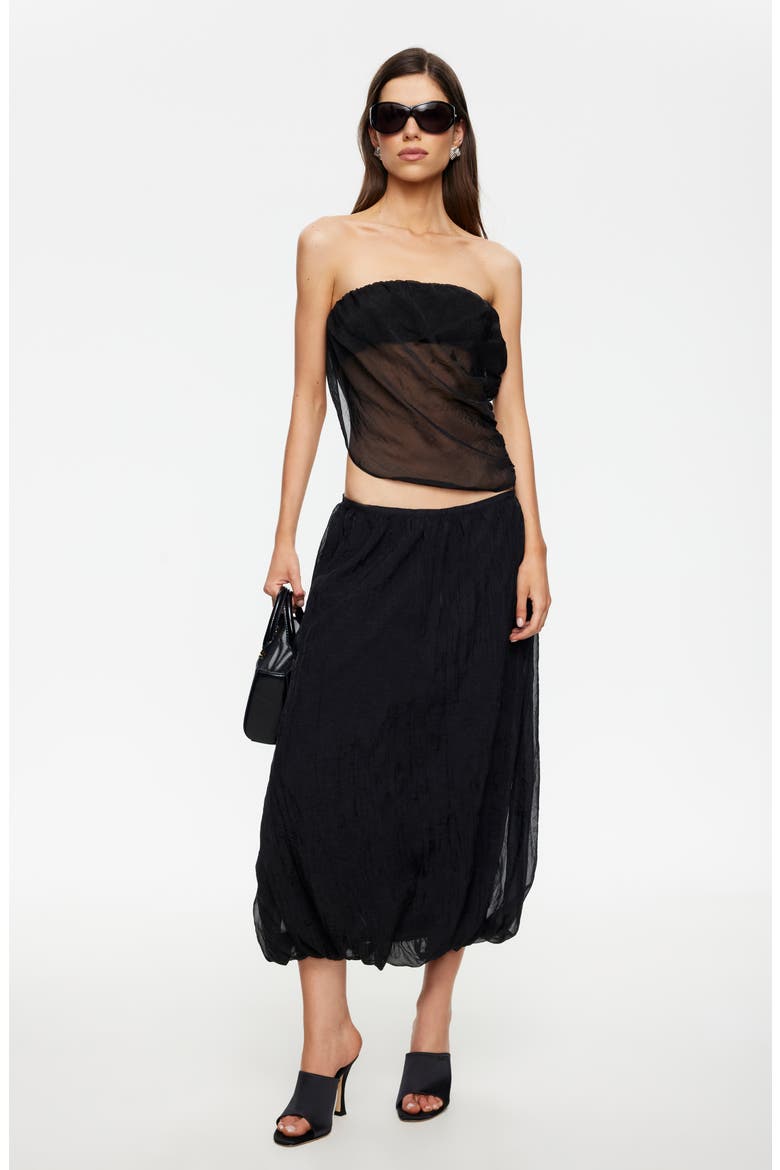 Intuition Bubble Hem Midi Skirt, Alternate, color, NOIR