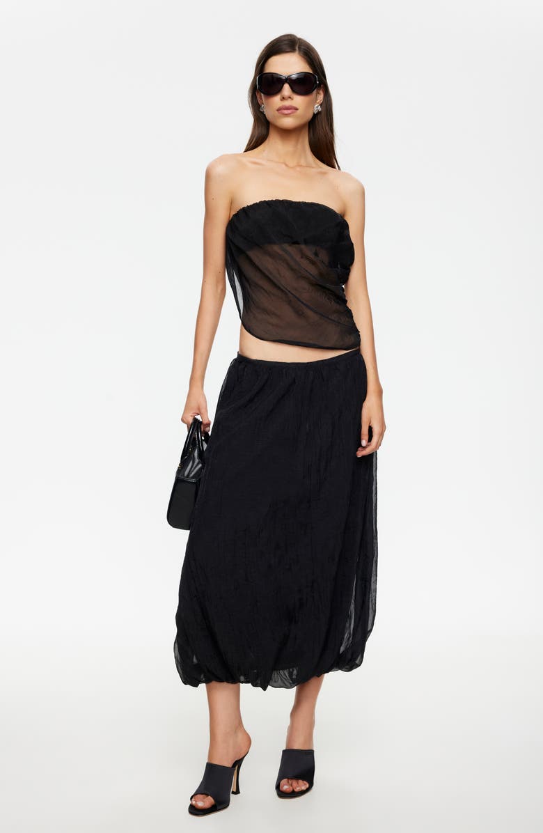 LIONESS Intuition Bubble Hem Midi Skirt, Alternate, color, Noir