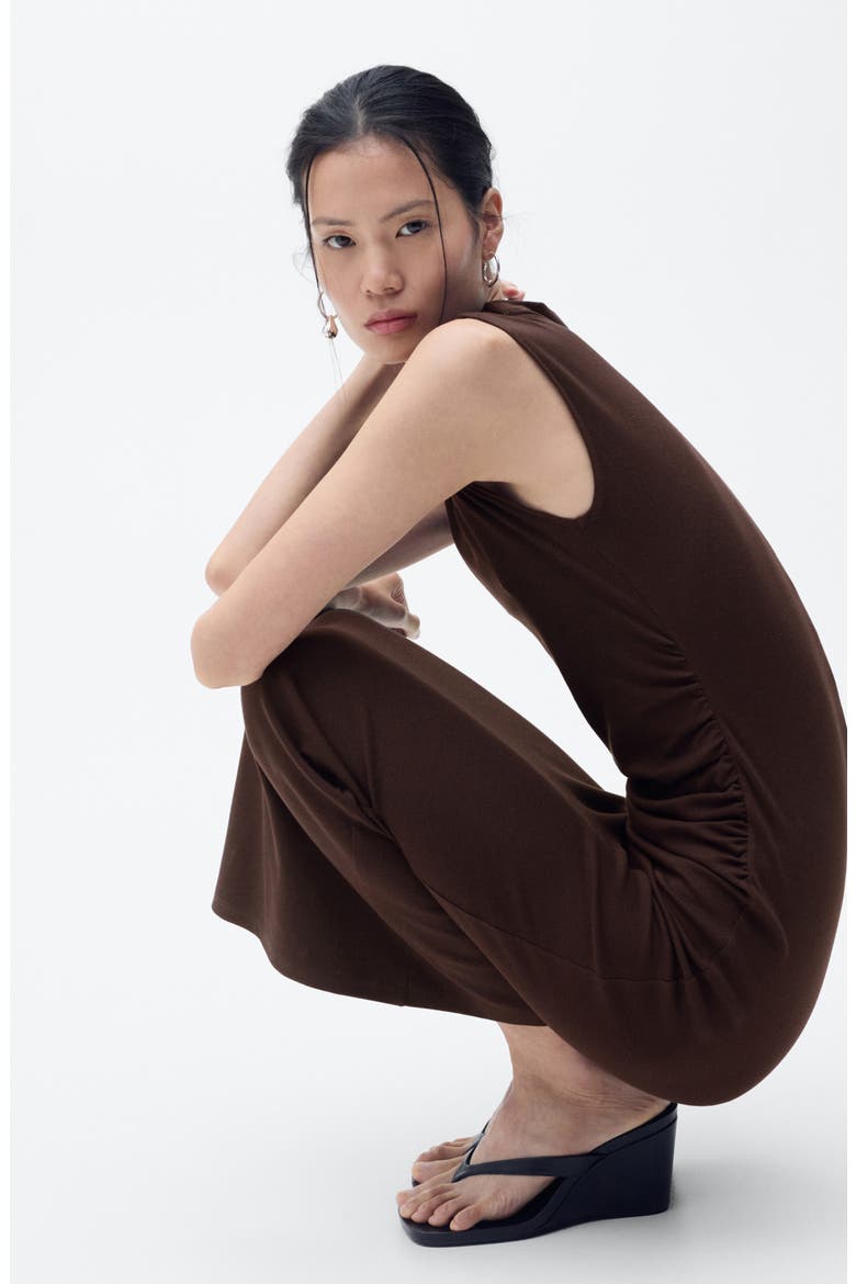 Curra Ruched Sleeveless Column Dress, Alternate, color, BROWN
