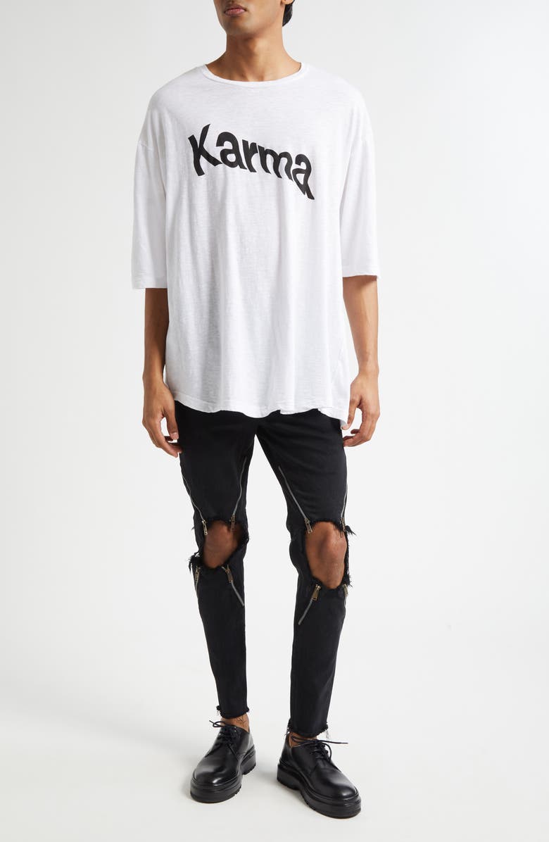 Undercover Karma Asymmetric Oversize Graphic T-Shirt, Alternate, color, White