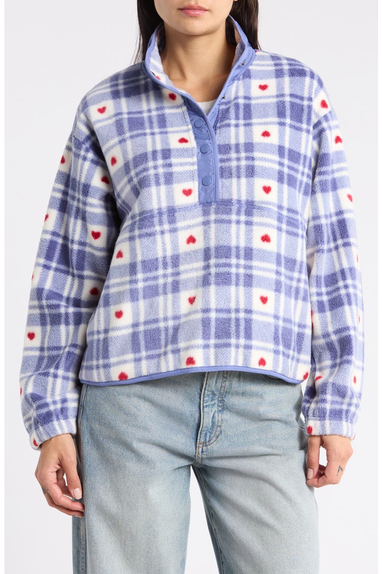Plaid Fleece Pullover, Main, color, IVORY BLUE MULTI