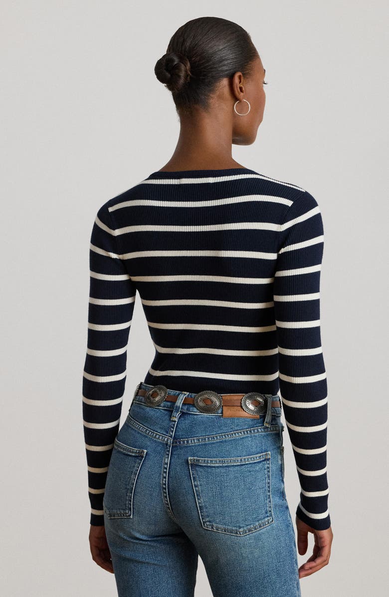 Lauren Ralph Lauren Stripe Cotton Blend Rib T-Shirt, Alternate, color, Lauren Navy/ Mascarpone Cream