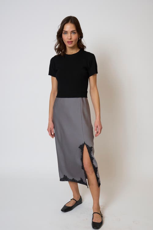 Central Park West Celeste Lace And Sweater Combo Dress In Gray