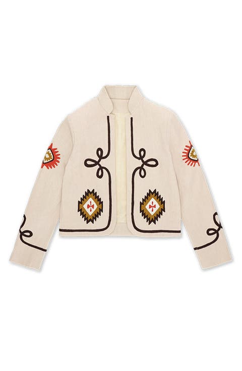Marine Embroidered Cotton Bolero Jacket
