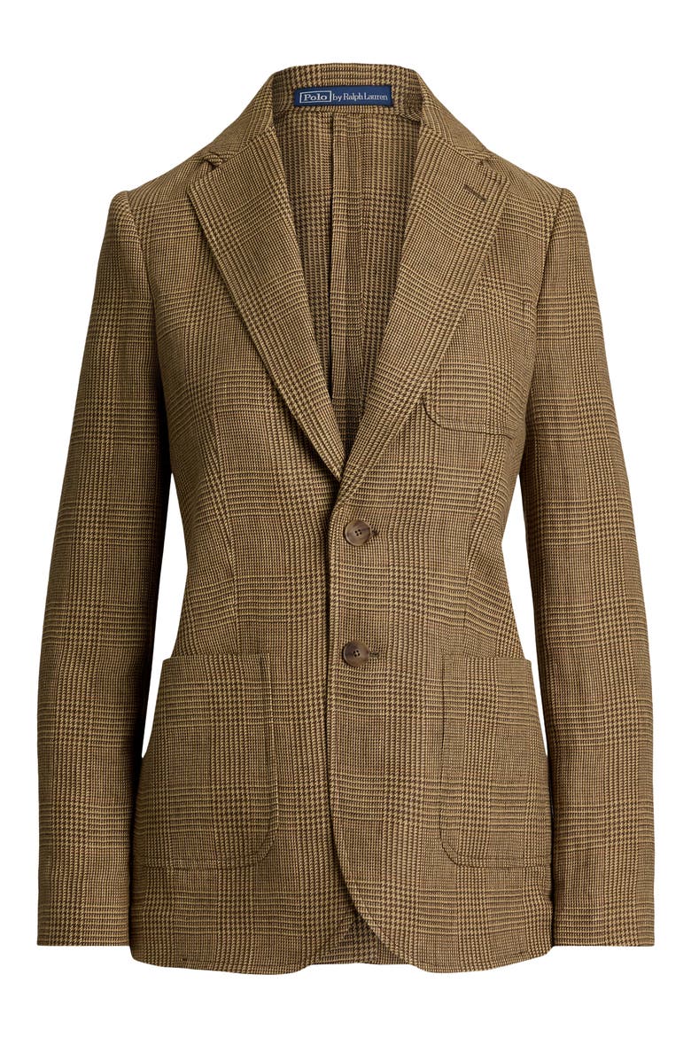 Single Breasted Glen Plaid Linen Blazer, Alternate, color, BROWN/ TAN GLEN CHECK